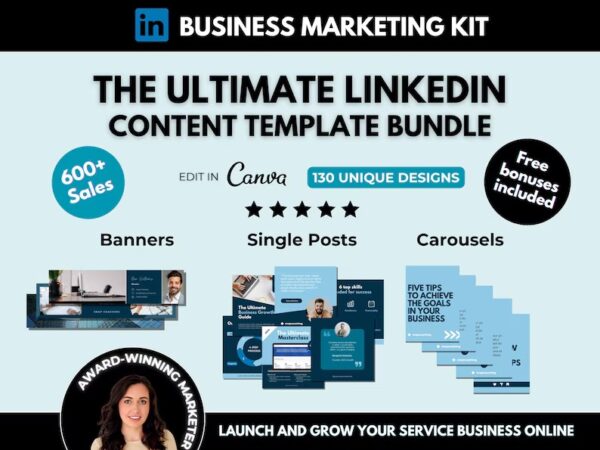 130 Modifiable Templates for LinkedIn Content Blue Professional LinkedIn Profile Banners Canva Social Media Business Branding E-books and Posts