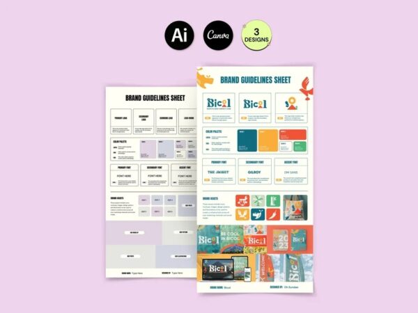 Canva Brand Guide, Brand Sheet, One-Page Brand Guidelines with Brand Board for Brand Presentation, and Brand Kit for Logo & Brand Designers