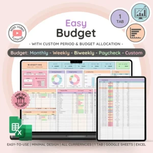 Simple Google Sheets Budget Spreadsheet with Weekly, Biweekly, Paycheck, Monthly, Reconciliation, and Expense Tracking Features