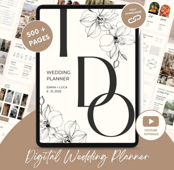 500+ pages Downloadable digital wedding planner with goodnotes iPad and hyperlinks for wedding planners and itineraries