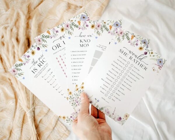 Boho baby shower games boho floral baby shower games colourful baby shower games bundle wildflower baby shower game template 5B