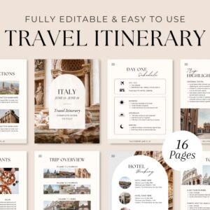 Printable Travel Guide with Editable Travel Itinerary Template Planner for Travel Agents Planner for a Holiday Honeymoon Vacation